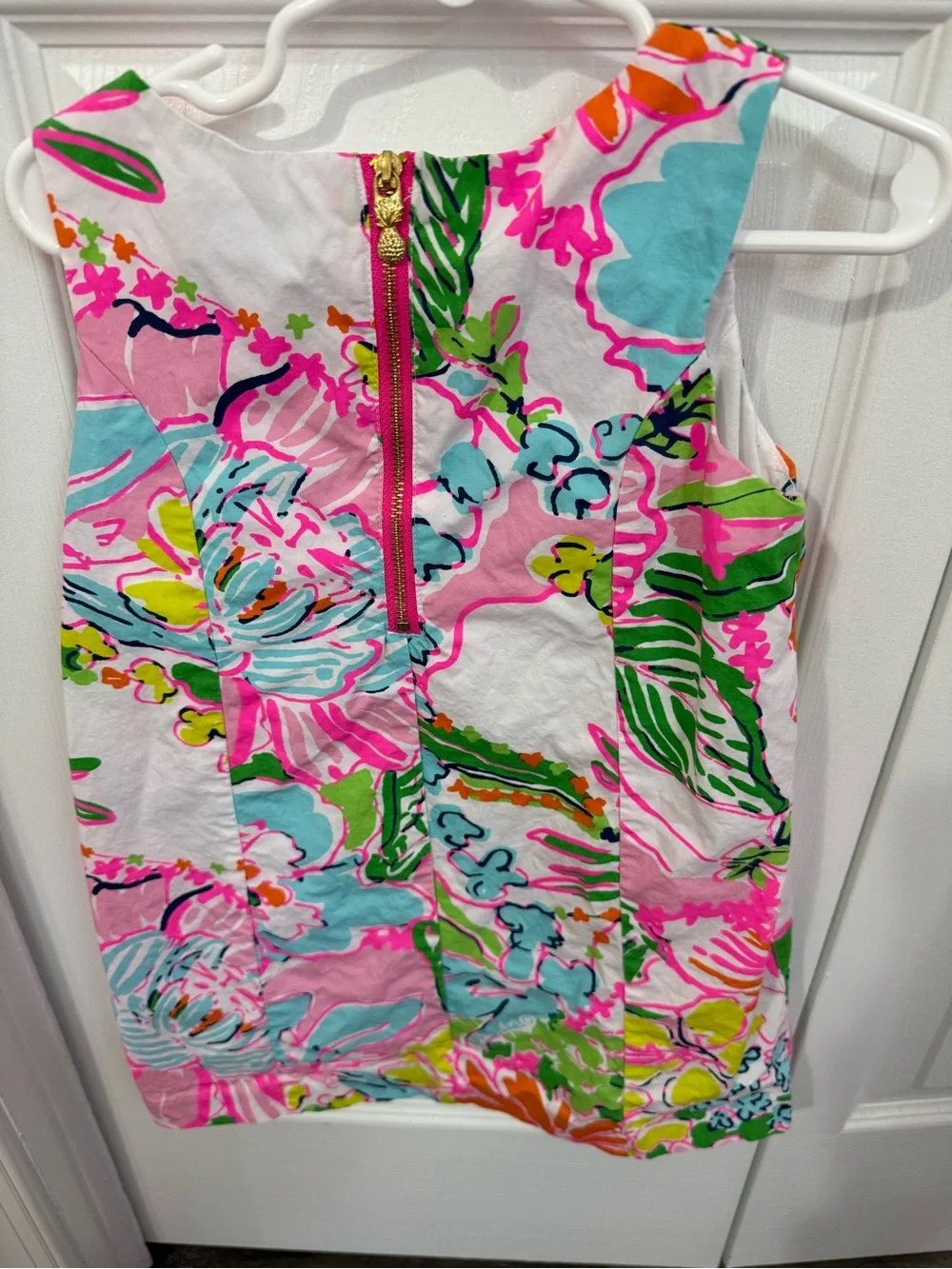 Lilly Pulitzer Pink Tropical Floral Tank Dress with White Lace Detail